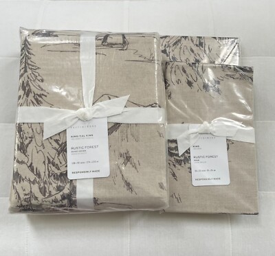 Pottery Barn RUSTIC FOREST Duvet Cover King California King & 2 King Shams NWT-image
