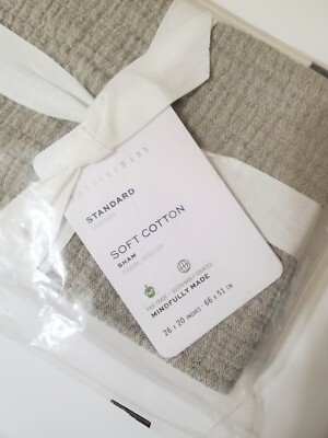 Pottery Barn Standard Pillow Sham Soft Cotton Natural Grey 26”x20” Textured-image