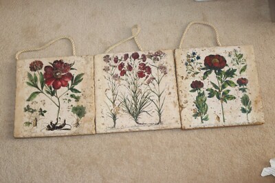 Set of 3 Studio Vertu Cincinnati Ohio Tumbled Wall Art Plaque Flowers 12X12 -image