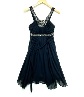 City Studio Women's Dark Blue Beaded Sweetheart Neck Fit & Flare Dress Size M-image
