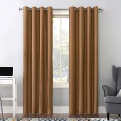 1 pair 50x63 Sun Zero Blackout Duran Insulated Curtain Panels - Brown-image