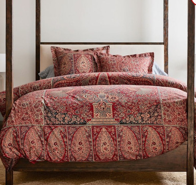 Pottery Barn Talia Paisley Duvet Cover Red  Block Print New Beautiful!-image