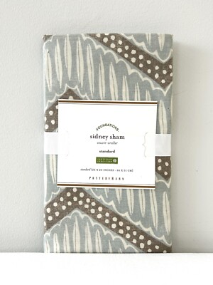 New! POTTERY BARN Foundations Sidney Sham Standard 26”x20” Cotton Blue Brown NWT-image