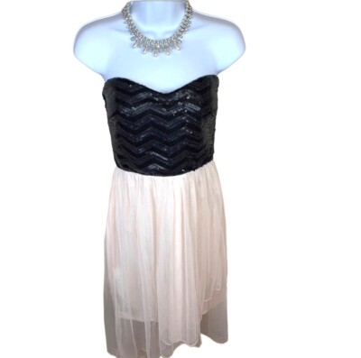 Size 7 Studio Y Black Sequin Pink Lace Strapless Cocktail Dress Event Party -image