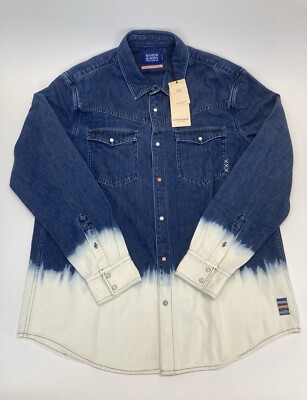 SCOTCH & SODA Men's Western Dip-Dyed Denim Snap Shirt Blue White XXL-image