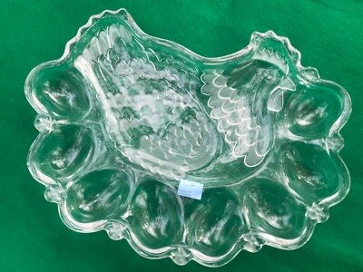 GERMAN CRYSTAL Chicken Shaped DEVILED Relish Platter glass tray STUDIO NOVA eggs-image