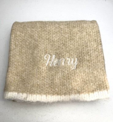 Pottery Barn Kids Blanket Knit Cream Beige Monogram HENRY Size 30x40 NWT-image
