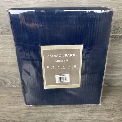 Madison Park Cotton King Size Sheet Set New Navy Blue Made in India-image