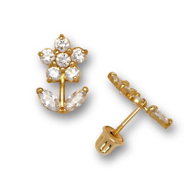 14K Yellow Gold Adorable Flower Shaped Studs Earrings for Girls-image