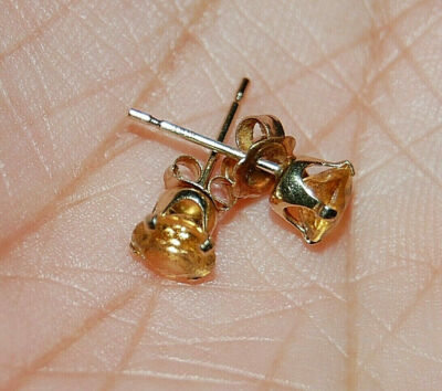 10K Solid Yellow Gold Yellow Citrine Gemstone Studs 5mm Earrings -image