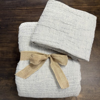 POTTERY BARN CLOUD COTTON/LINEN QUEEN DUVET COVER & 1 STND SHAM SET ~ CHAMBRAY-image