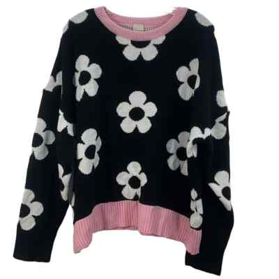 Women’s Skinny Dip Black Floral Sweater Acrylic XL Preowned-image