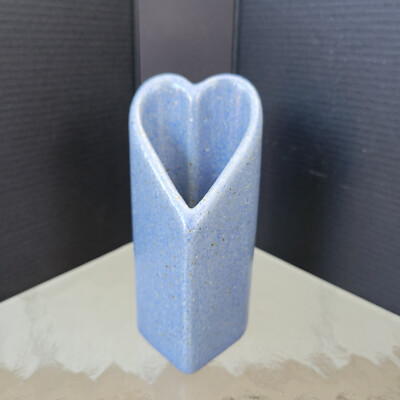 MINT ~ Studio Pottery Vase Blue Heart Shaped Hand made & glazed Artist Initials-image
