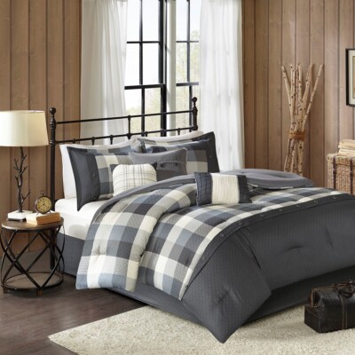 7 Piece Herringbone Comforter Set Grey Queen-image