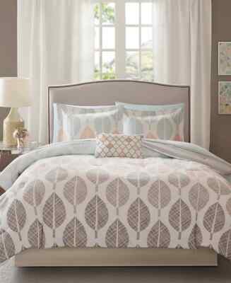 Madison Park Essentials Central Park 9-Pc.Comforter Set, Queen, Coral/Green-image