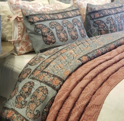 Pottery Barn Thaila Duvet Cover Blue Queen 2 Euro Shams Paisley Thalia Floral🦩-image