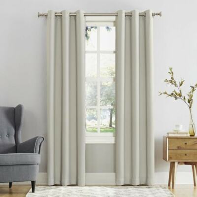 Sun Zero Saxon Energy Saving Blackout Grommet-Top Curtain Panel- PEARL (696)-image