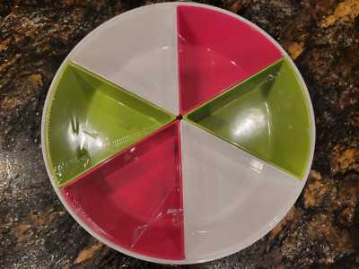 LARGE 6 DIVIDED APPETIZER VEGETABLE FRUIT CHIP AND DIP SERVING TRAY WITH INSERTS-image