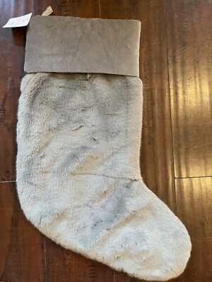 Pottery Barn Faux Fur Grey Alpaca Large 24.5” Christmas Stocking New NO MONO-image