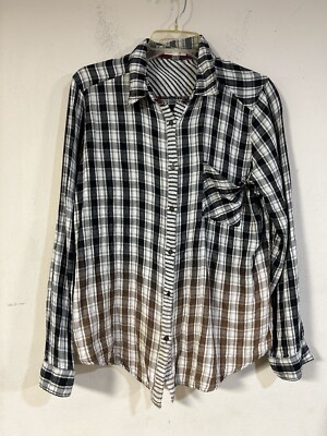 Coco & Jameson Blk & White Plaid Bleach Dipped Dyed Button Up Size XL Cotton-image