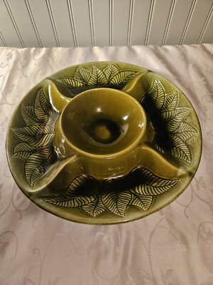 Vintage MCM Avocado Green Retro Party Platter Chip And Dip Tray-image