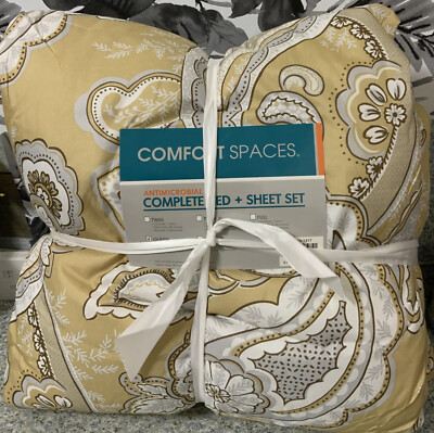 ⚡️Madison Park Sandra Paisley Print Comforter Set with Sheets - Wheat (Queen)-image