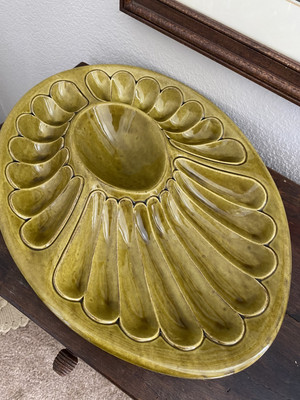 Vintage Midcentury McCoy USA 631 Pottery Serving Platter Oval Chip Dip Green MCM-image