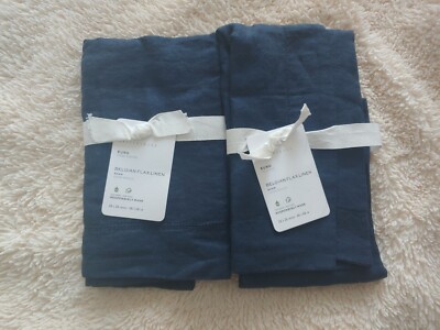 pottery barn BELGIAN FLAX LINEN 2 euro sham original $150 midnight new-image