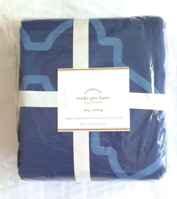 Pottery Barn TRISHA GEO Linen Blend Duvet Cover, King/CalKing, New-image