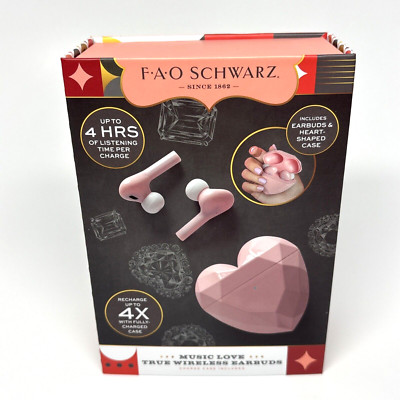 “Music Love” Pink Wireless EarBuds Earphone Heart Shaped Case FAO Schwarz-image
