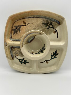 Stegall Studio Art Pottery Fern Leaf Stoneware Chip and Dip Tray 13