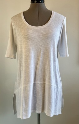 J Jill Top Pima Dipped Hem Tunic Slit Hems Short Sleeve White Size Large Petite-image