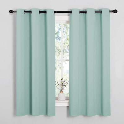 Aqua Blue Room Darkening Curtains for Kitchen, Window Treatment Thermal Insulate-image