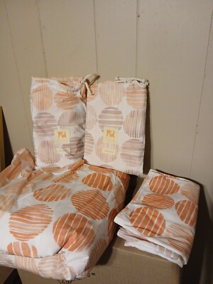 Pottery Barn Peach Circles Duvet Cover Set King 3 King Shams Rebecca Atwood 4pc-image