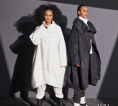 CRAZY H4 textured blacK dip balloon coat zipper L/XL-image