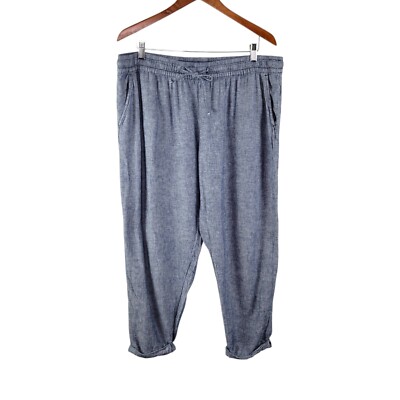 Dip Women's Blue Chambray Cropped Cuffed Lightweight Cotton Casual Pants Size XL-image