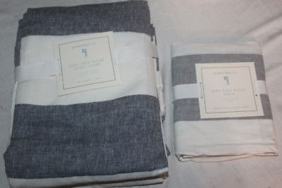 New PBK Pottery Barn Kids Yarn Dyed Rugby Twin Duvet Cover & Sham-image
