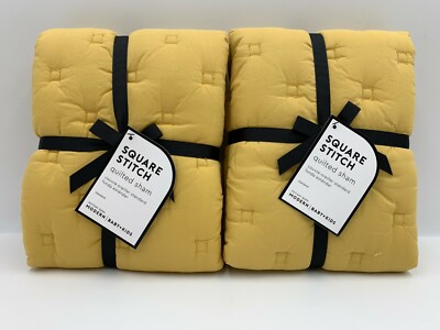Pottery Barn Kids Square Stitch Quilted Sham Set Of 2 Standard Yellow #C198-image