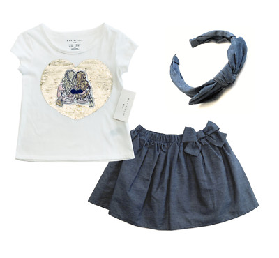 Max Studio Kid Girl Matching Set Heart Top & Side Bowknot Skirt w/ headband 3 PC-image