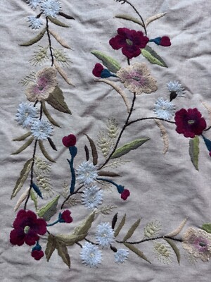 Pottery Barn Linen Blend Duvet Cover Floral Embroidered Border Queen 84”x82”-image