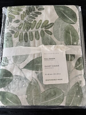 Pottery Barn Botanical Garden Organic Cotton Percale Queen Duvet Cover NWT-image