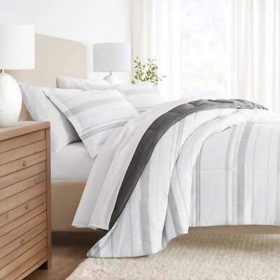 Kaycie Gray Striped Patterned Reversible Comforter-image