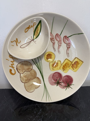 Large CHIP & DIP Ceramic Serving Bowl Vintage Mid-Century LOS ANGELES POTTERY-image