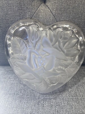 Vintage Heart Shape Crystal Trinket Box with Roses By Studio Nova 5 1/2” Japan-image