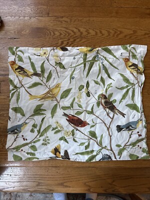 1 Pottery Barn SPRING SPARROW Birds STANDARD Sham Red Blue Brown Yellow-image
