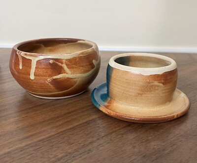 Studio Art Pottery French Style Butter Bell Keeper Stoneware Glaze Artist Signed-image