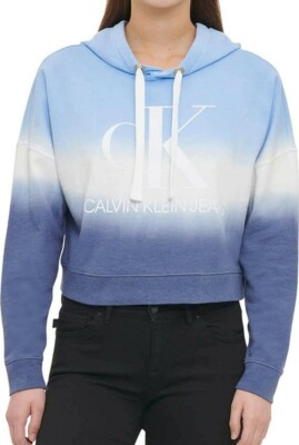 NWT CALVIN KLEIN XL DIP DYE OMBRE BLUE LOGO BOXY CROP FLEECE HOODIE SWEATSHIRT-image